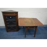 A GEORGIAN MAHOGANY AND CROSSBANDED PEMBROKE TABLE with single drawer, along with an Edwardian