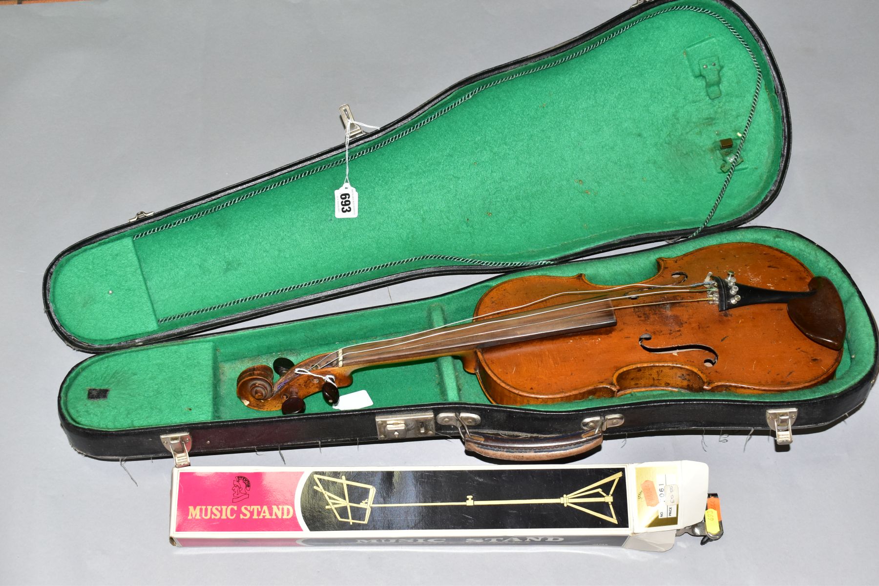 AN EARLY 20TH CENTURY VIOLIN, STAMPED 'DUKE' BELOW THE BUTTON, single piece back, overall length