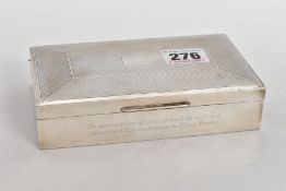 A SILVER LINED CIGARETTE CASE, of a rectangular form, engine turned design with engraved initials '