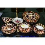 EIGHT PIECES OF ROYAL CROWN DERBY, comprising three various Imari teacups and saucers, 2451