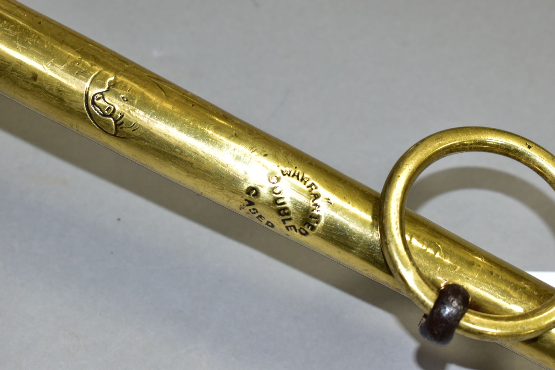 A PAIR OF HORSE HAMES, brass with wrought iron hooks, stamped marks 'No. 3 Warranted Double Cased - Image 6 of 6