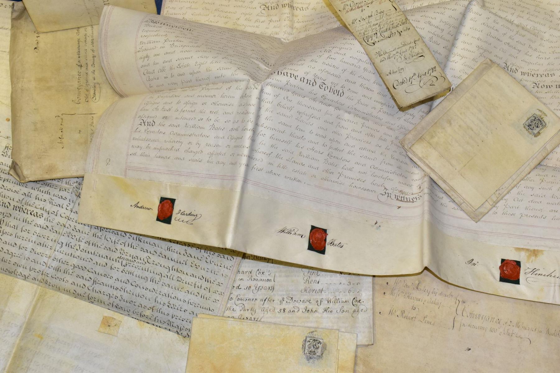 INDENTURES, approximately 80 - 90 Legal Documents dating from 1703 - 1834 to include conveyances, - Image 2 of 4