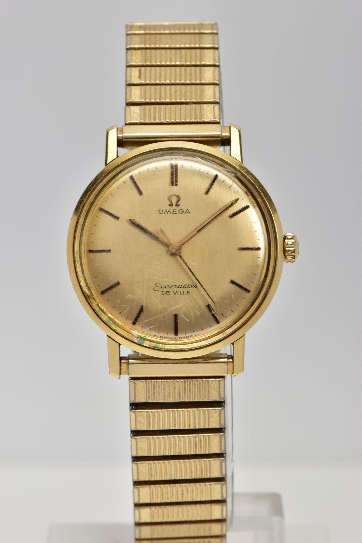 A GENTLEMENS 'OMEGA SEAMASTER DE VILLE' WRISTWATCH, hand wound movement, round gold dial signed '