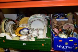 THREE BOXES AND LOOSE CERAMICS AND GLASSWARES, to include a 1930's modernist Empire Ware candlestick