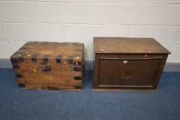 AN EARLY 20TH CENTURY PINE AND METAL BANDED TOOL CHEST, width 69cm x depth 40cm x height 40cm, along
