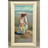 DOMINGO ALVAREZ GOMEZ (SPAIN 1942) 'LA PLAYA', two female figures walking on a beach, signed
