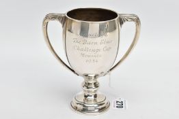 A SILVER TROPHY CUP, engraved 'Ranelagh, the Barn Elms Challenge Cup memento 1934', fitted with