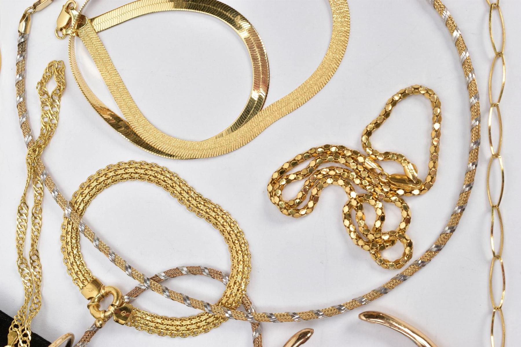 A BOX OF ASSORTED GOLD-PLATED JEWELLERY, to include a flat articulated necklace fitted with a - Image 6 of 6