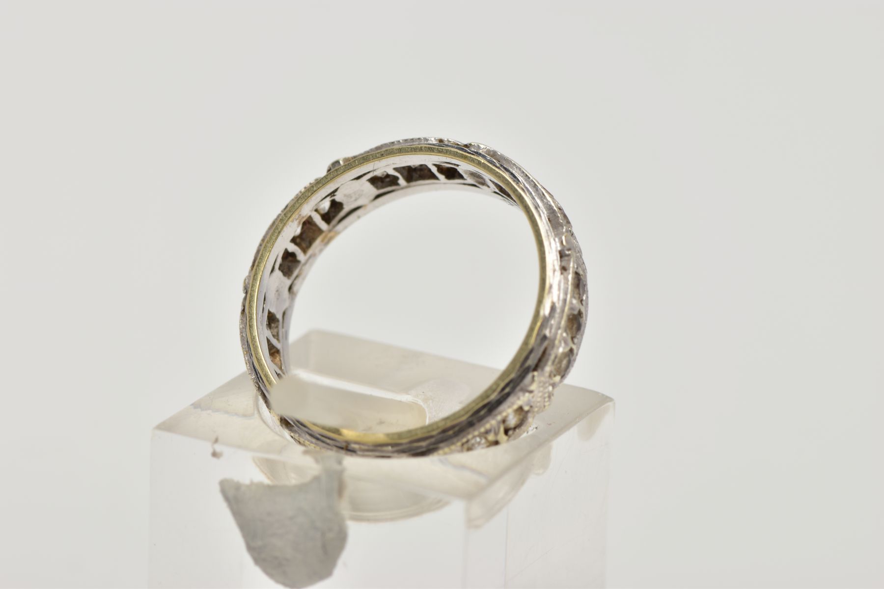 A 9CT WHITE GOLD ETERNITY RING, set with circular colourless gems, assessed as spinel, 9ct hallmark, - Image 3 of 4
