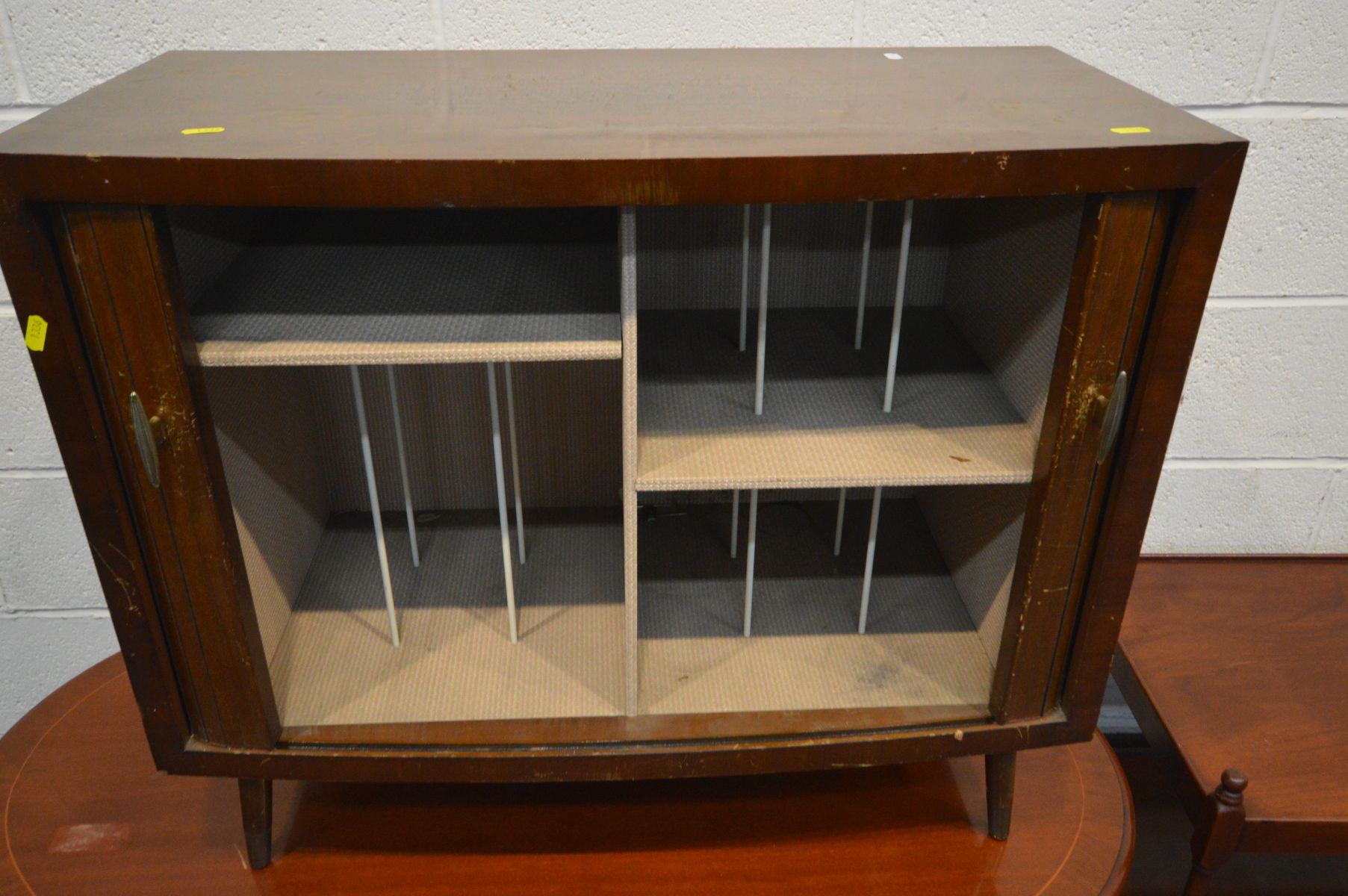 A MID CENTURY WALNUT DOUBLE TAMBOUR DOOR RECORD CABINET, width 79cm x depth 38cm x height 68cm, - Image 3 of 4