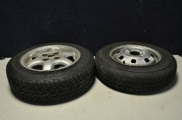 TWO CAR WHEELS WITH TYRES comprising of a Rover Alloy wheel 13in diameter with a Fulda 155 70 R13