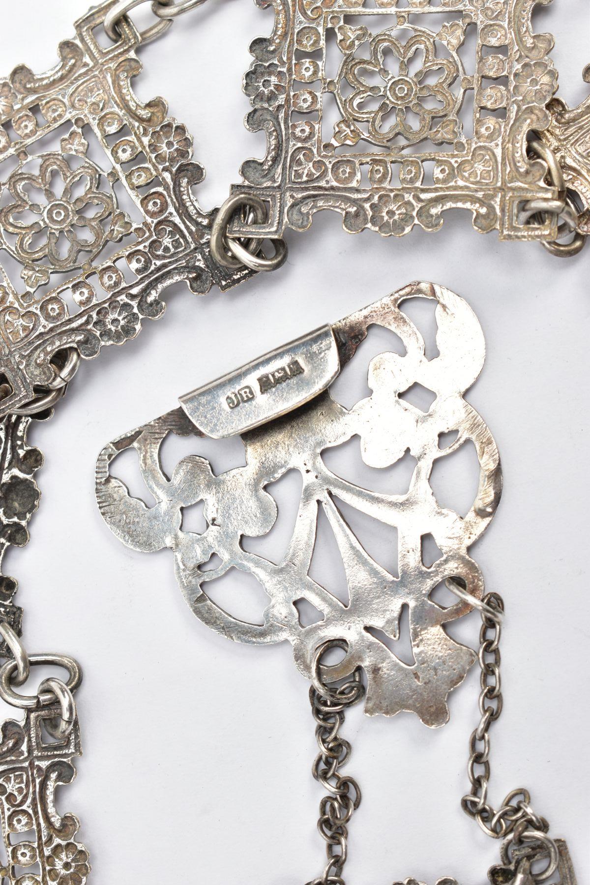 A SILVER NURSES BELT, designed with fourteen openwork square links with floral detailing, each - Image 5 of 5