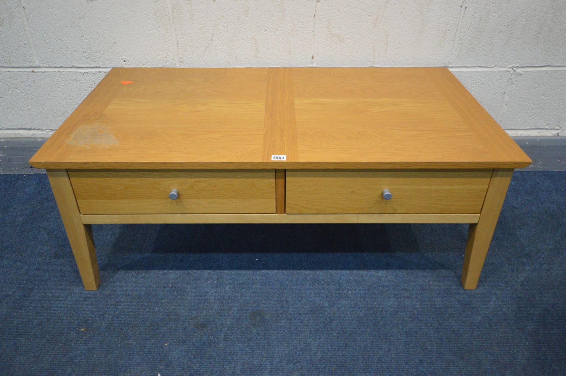 A LIGHT OAK COFFEE TABLE with two drawers, width 108cm x depth 61cm x height 41cm (condition:- fluid