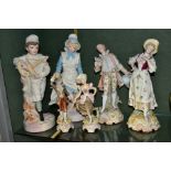 THREE PAIRS OF LATE 19TH/EARLY 20TH CENTURY PORCELAIN FIGURES, comprising a Royal Dux lady and