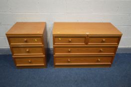 A G PLAN TEAK CHEST OF TWO OVER TWO LONG DRAWERS, and a matching three drawer bedside chest (2)