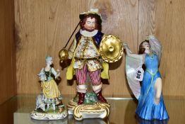 A 19TH CENTURY DERBY STYLE PORCELAIN FIGURE OF JAMES QUINN AS SIR JOHN FALSTAFF, main damage