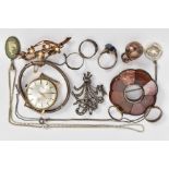 A SELECTION OF SILVER AND WHITE METAL JEWELLERY AND A 'TISSOT' WATCH, to include a silver gilt