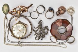 A SELECTION OF SILVER AND WHITE METAL JEWELLERY AND A 'TISSOT' WATCH, to include a silver gilt