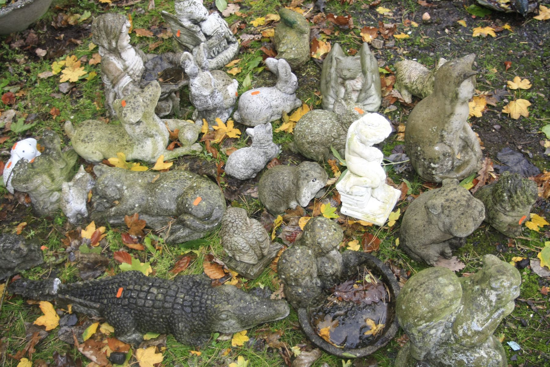 A LARGE COLLECTION OF COMPOSITE ANIMAL GARDEN FIGURINES, including cats, dogs, rabbits, crocodile ( - Image 4 of 4