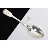 A SILVER FIDDLE PATTERN SERVING SPOON, rubbed motif and initial 'A' to the terminal, hallmarked '