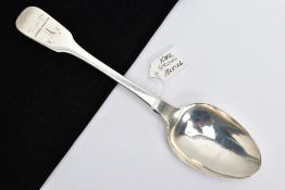 A SILVER FIDDLE PATTERN SERVING SPOON, rubbed motif and initial 'A' to the terminal, hallmarked '