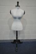 A WHITE AND BLACK FINISH LADIES SHOP DISPLAY MANNEQUIN, on a tripod stand, height 161cm