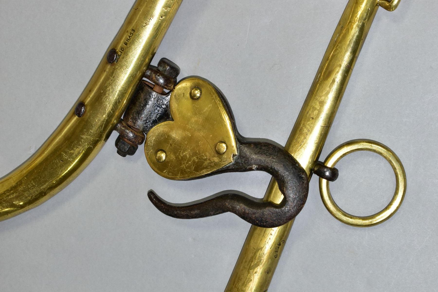 A PAIR OF HORSE HAMES, brass with wrought iron hooks, stamped marks 'No. 3 Warranted Double Cased - Image 2 of 6
