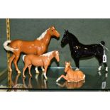 FOUR BESWICK HORSES, comprising Hackney (Black Magic of Nork) No.1361, and three palomino colourways