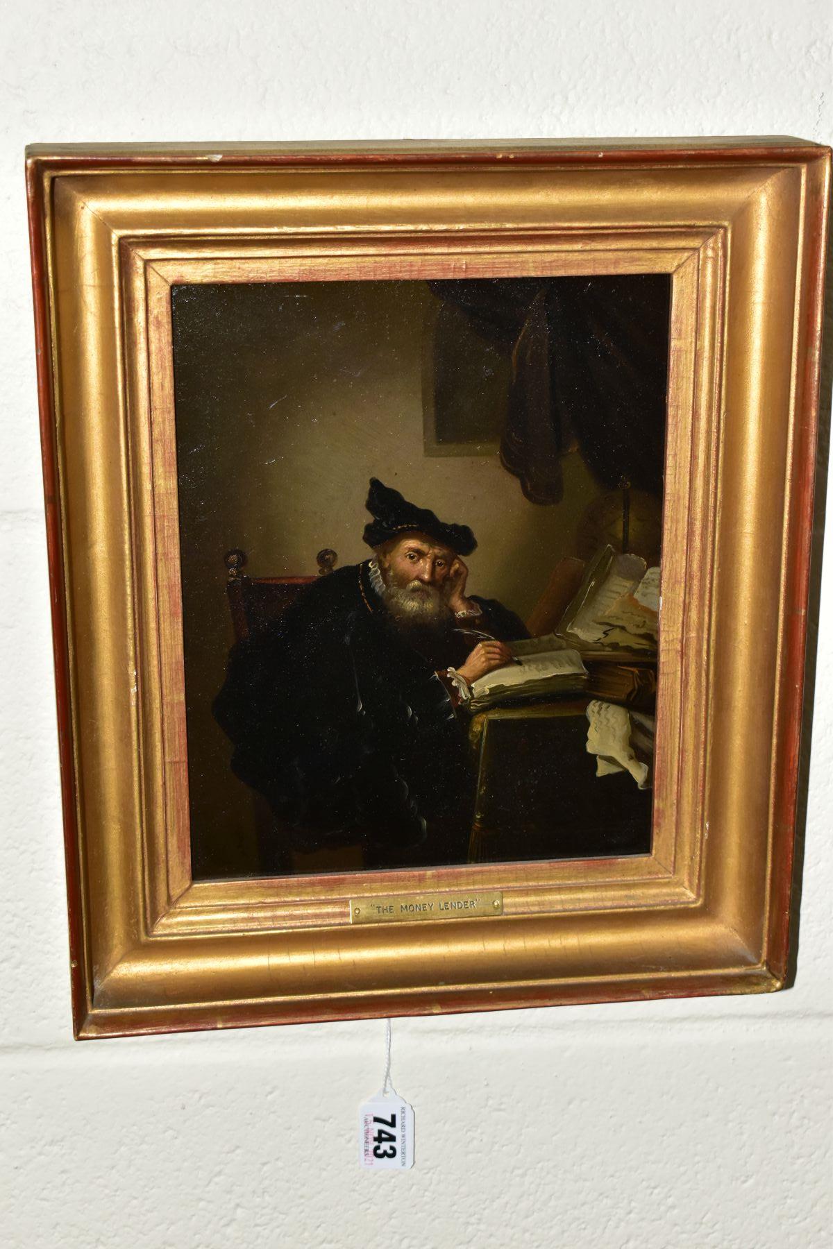 19TH CENTURY CONTINENTAL SCHOOL 'THE MONEY LENDER', a seated portrait of an elderly gentleman who is
