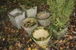 A PAIR OF COMPOSITE SQUARE TAPPERED BRICK EFFECT PLANTERS, width 30cm x height 43cm, three octagonal