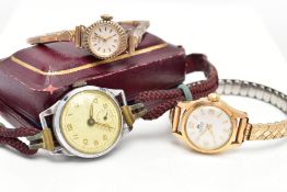 THREE WRISTWATCHES, the first an Avia watch with 9ct head, a circular white face and expandable gold