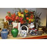 A QUANTITY OF LARGE VASES AND ORNAMENTS, including approximately thirty items, four vases contain