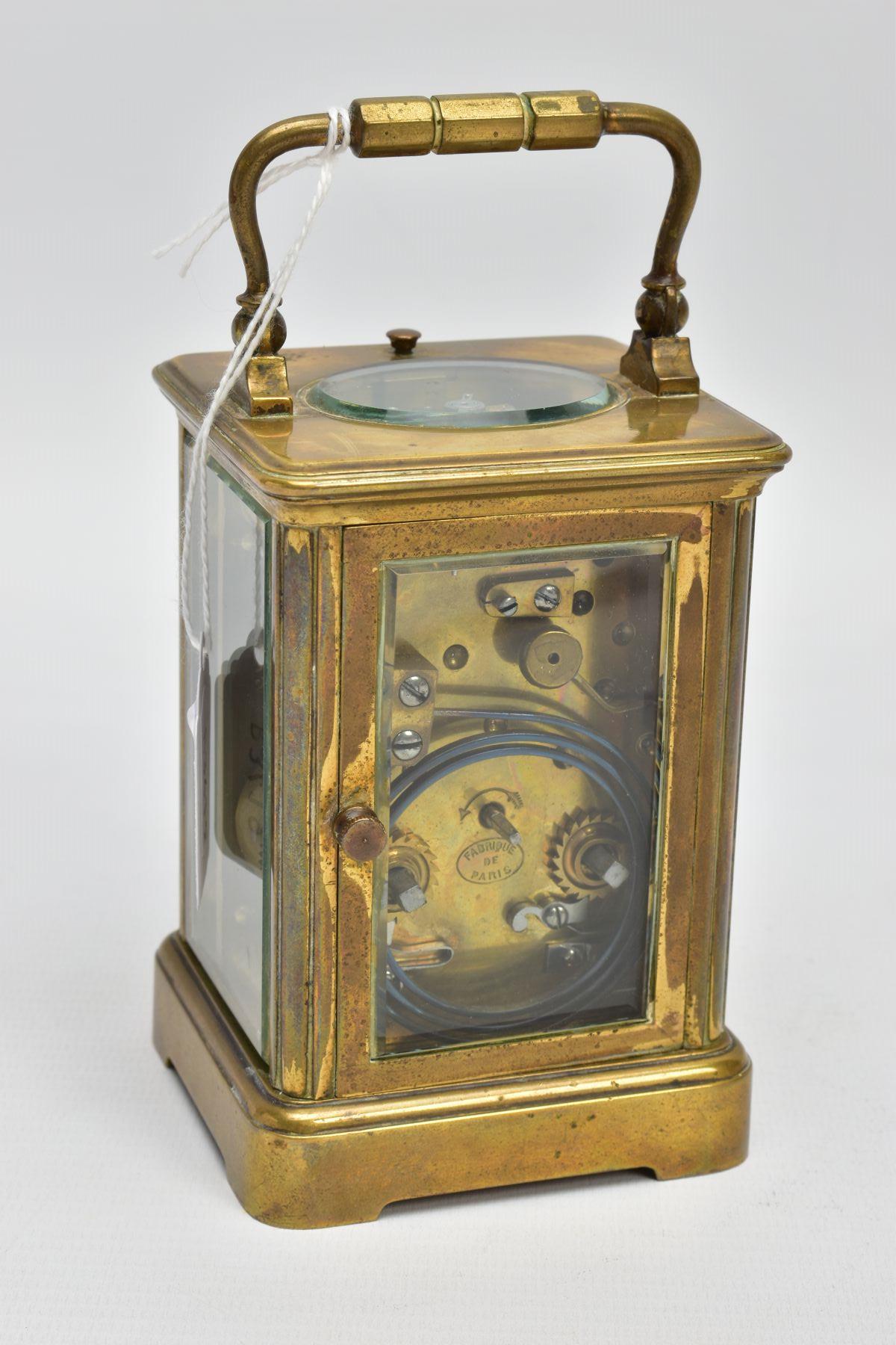 A 'HOWELL & JAMES' BRASS CARRIAGE CLOCK, white dial signed 'Howell & James' to the-Queen London, - Image 4 of 7