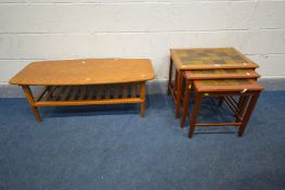 A MIN CENTURY TEAK DANISH TILED NEST OF THREE TABLES, largest table width 57cm x depth 41cm x height