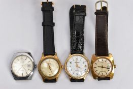 FOUR GENTLEMENS WRISTWATCHES, to include a gold-plated 'Avia' fitted with a black strap, a gold-