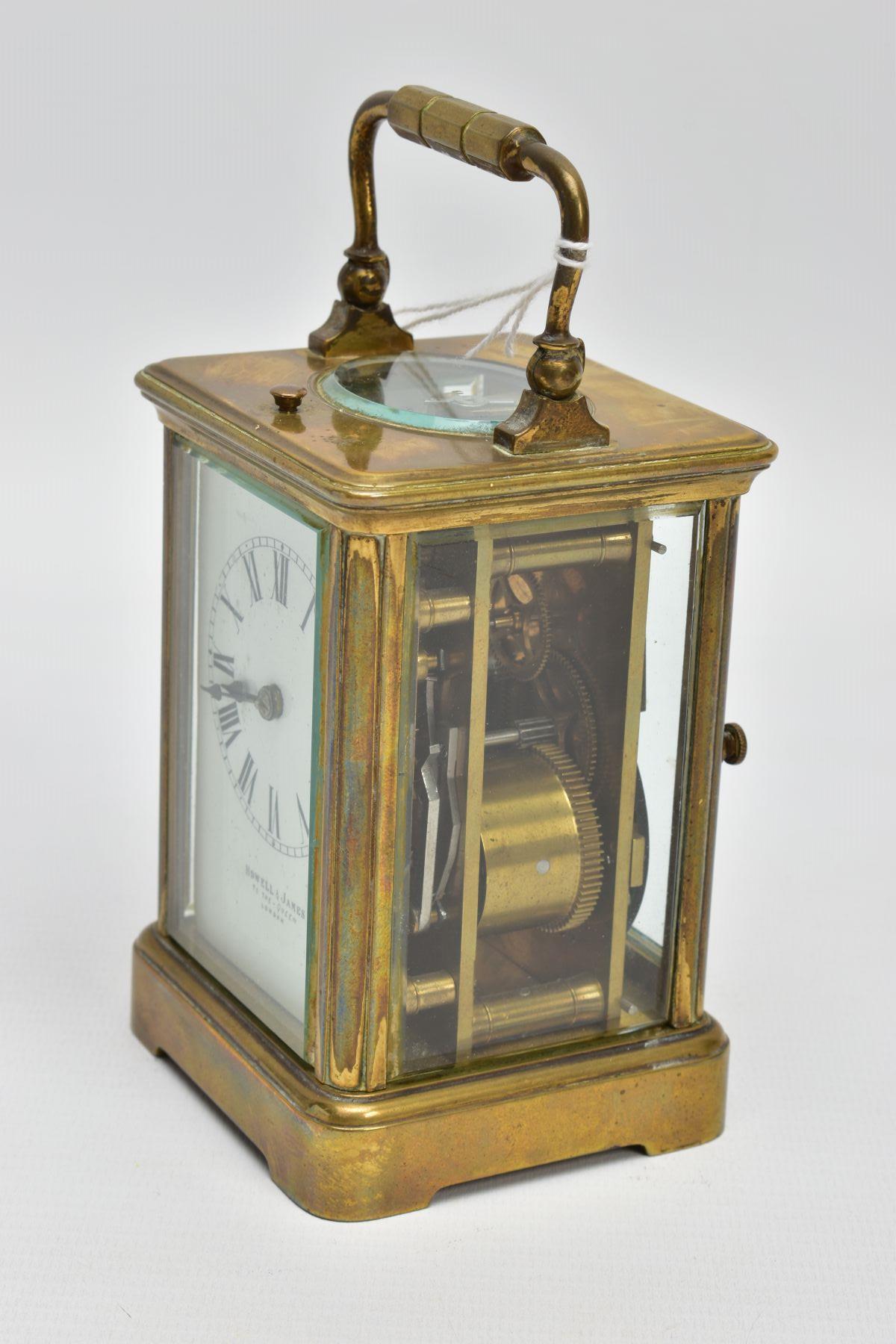 A 'HOWELL & JAMES' BRASS CARRIAGE CLOCK, white dial signed 'Howell & James' to the-Queen London, - Image 2 of 7