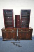 A BEAVER AND TAPLEY THREE SECTION MAHOGANY MODULAR WALL HANGING BOOKCASES, comprising two glazed