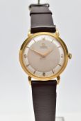 A GENTLEMENS 18CT GOLD 'OMEGA AUTOMATIC' WRISTWATCH, (non-running) round champagne dial signed '