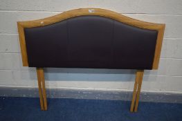 A LIGHT OAK AND LEATHER 4FT HEADBOARD