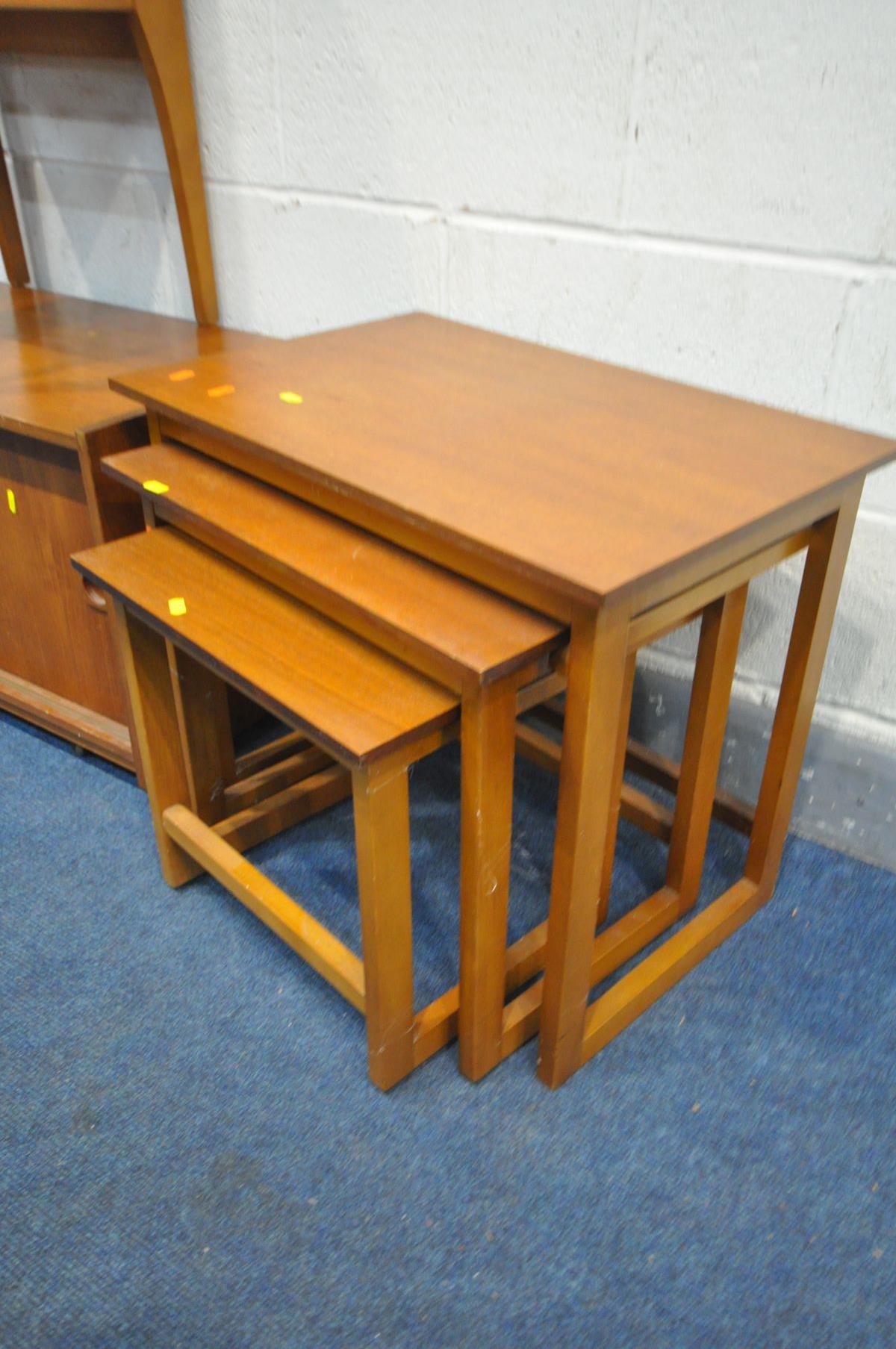FOUR VARIOUS MID CENTURY TEAK OCCASIONAL FURNITURE, to include a sliding two door cabinet, telephone - Image 4 of 4