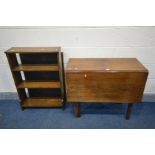 A MAHOGANY PEMBROKE TABLE with a single drawer, along with an oak open bookcase (loose backboard)(