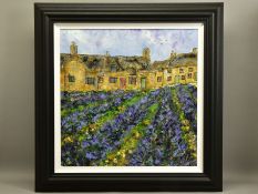 KATHARINE DOVE (BRITISH CONTEMPORARY) 'COTSWOLD LAVENDER', cottages and Lavender plants, signed