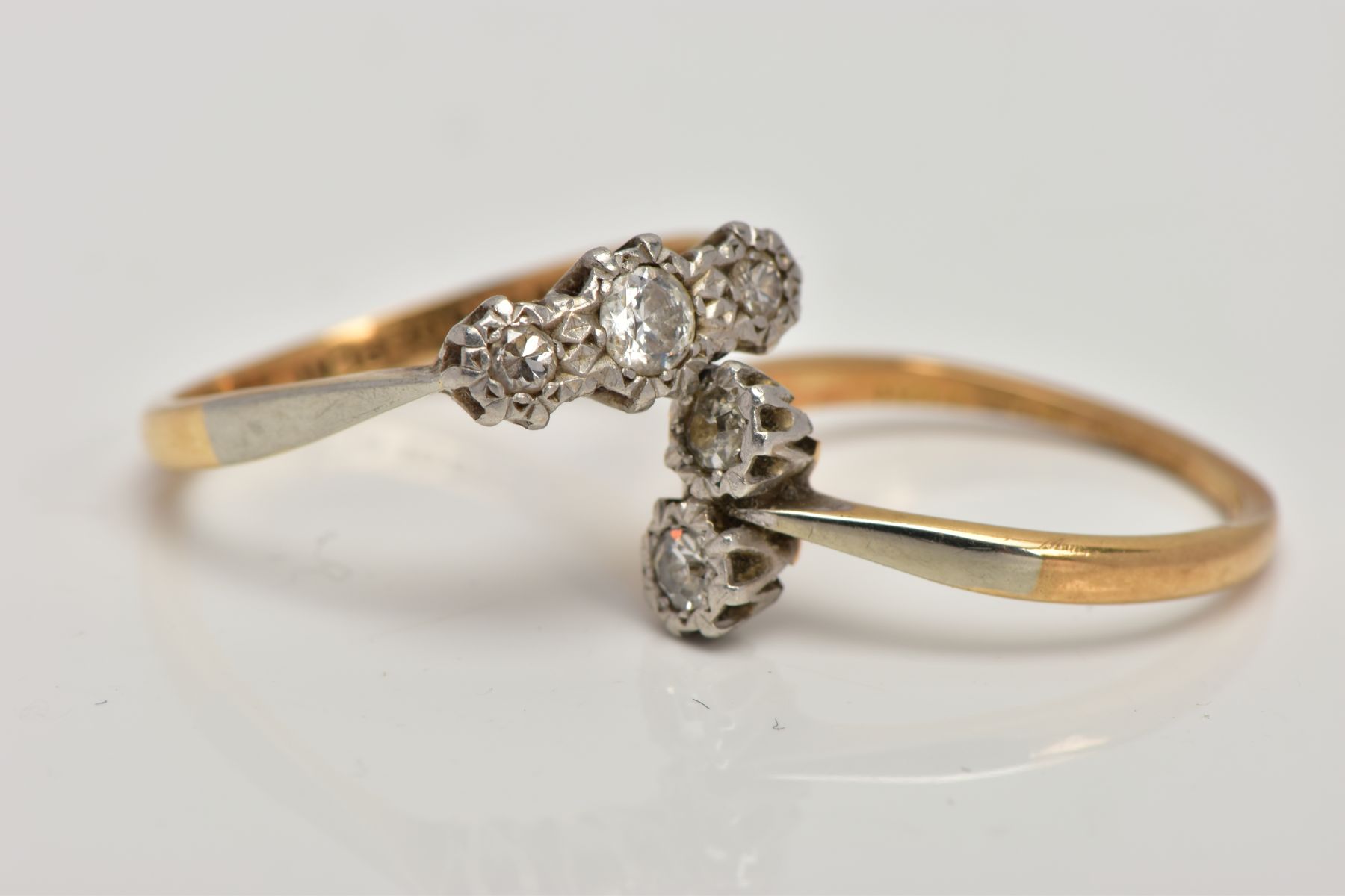 TWO DIAMOND RINGS, the first designed as three graduated brilliant cut diamonds, ring size M 1/2, - Image 2 of 3