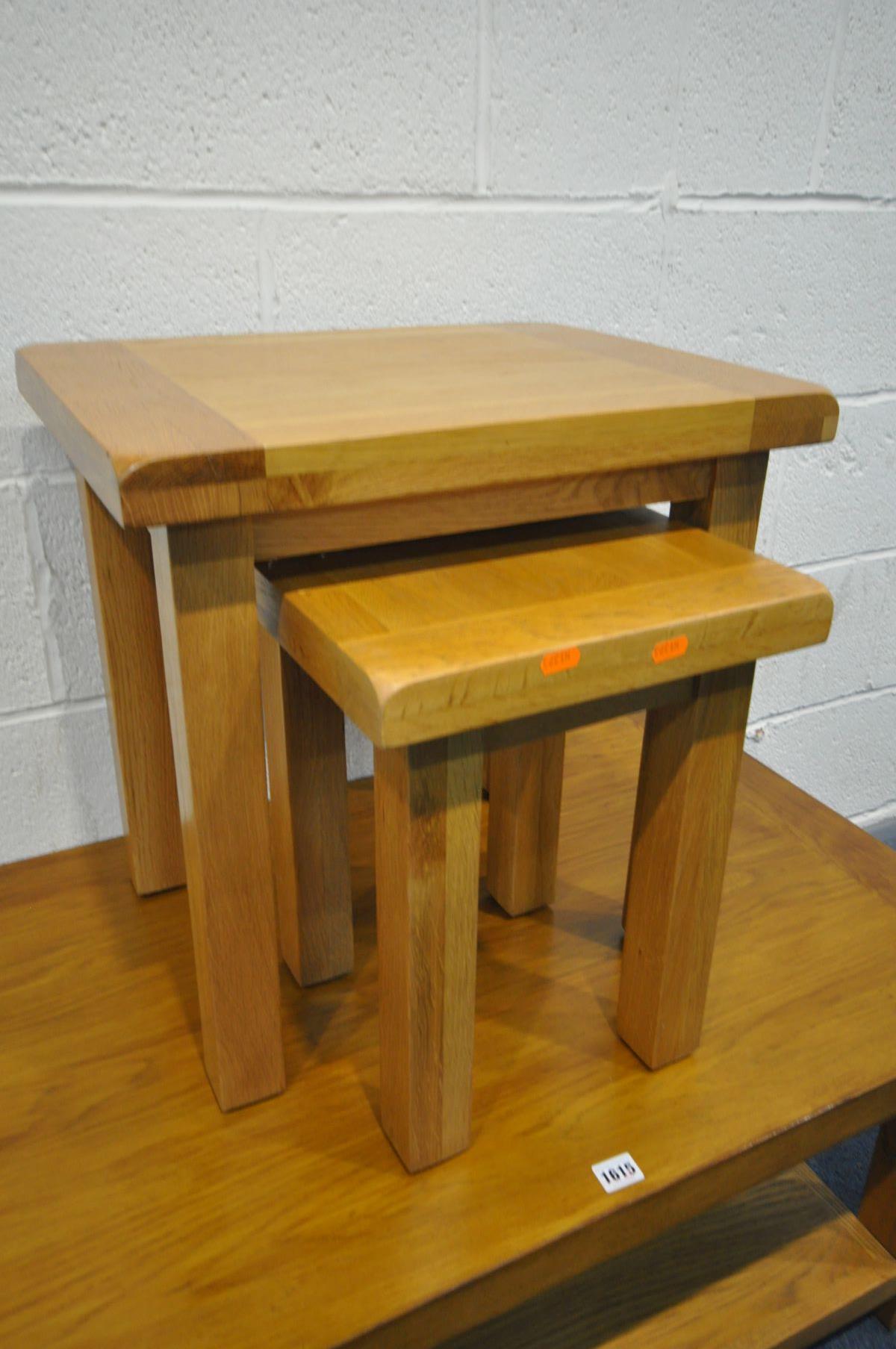 A SOLID GOLDEN OAK COFFEE TABLE with an undershelf, length 100cm x depth 60cm x height 45cm, along - Image 2 of 3