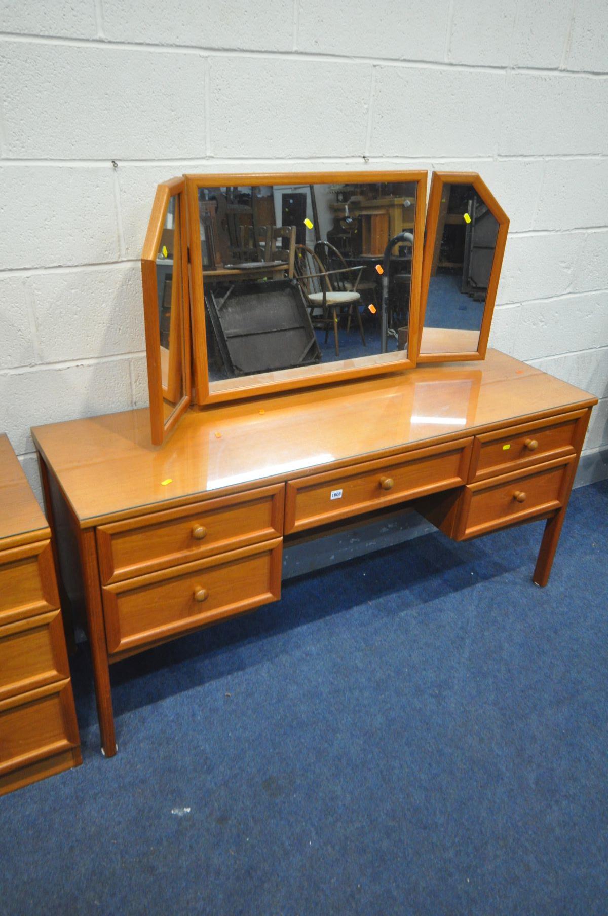 A G PLAN ALBANY TEAK BEDROOM SUITE, comprising of a dressing table with triple mirror with five - Image 3 of 5