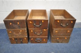 NINE OAK DRAWERS from a single cabinet