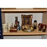 A GROUP OF VICTORIAN AND LATER CERAMICS, REUGE MUSIC BOX AND PAINTING, comprising two Queen Victoria
