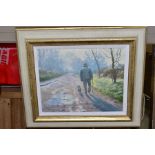 JAMES. D PRESTON (BRITISH CONTEMPORARY), a man and his dog walking along a country lane, signed