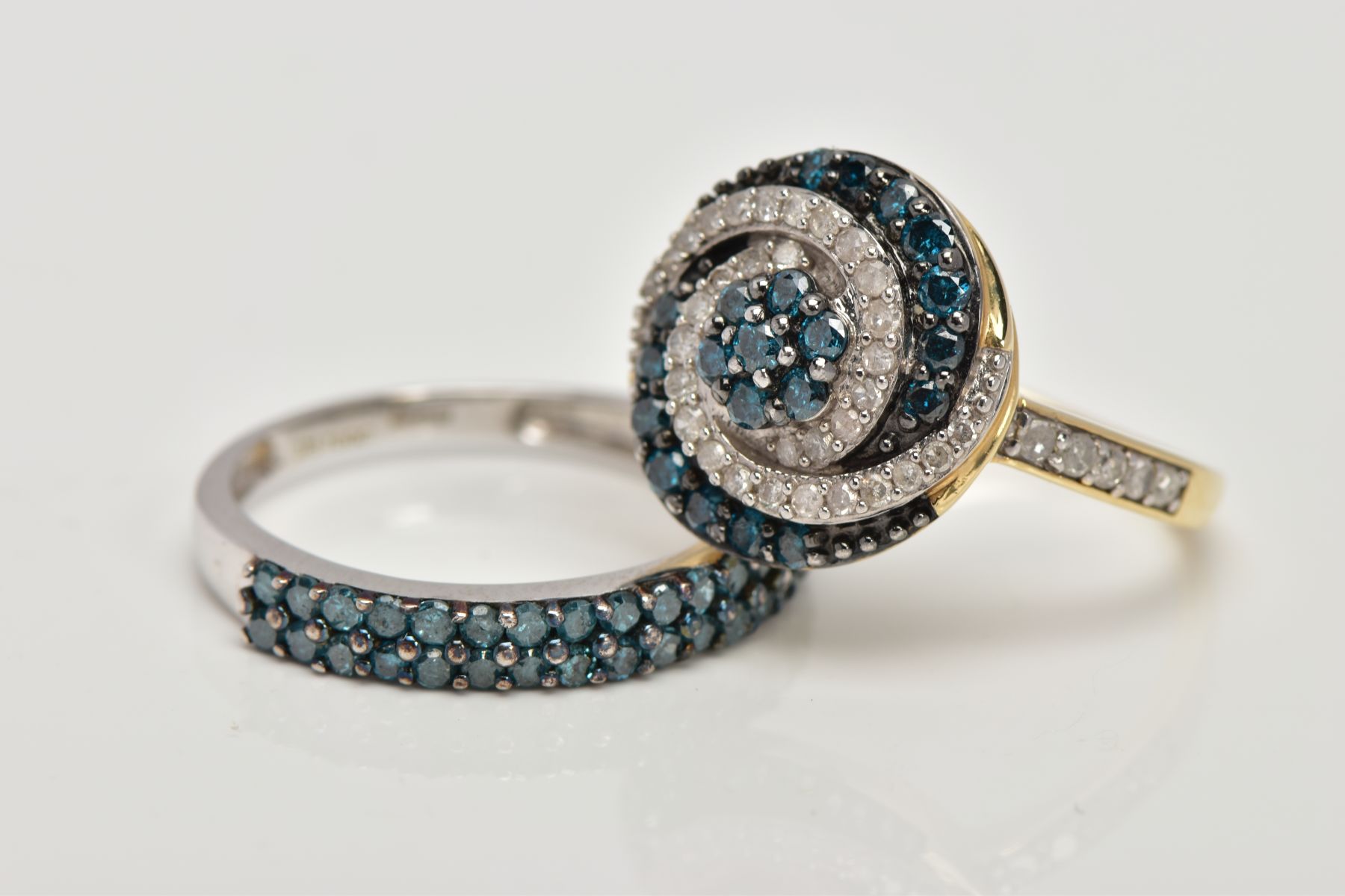 TWO 9CT GOLD DIAMOND RINGS, the first a brilliant cut treated blue diamond and single cut diamond - Image 2 of 3