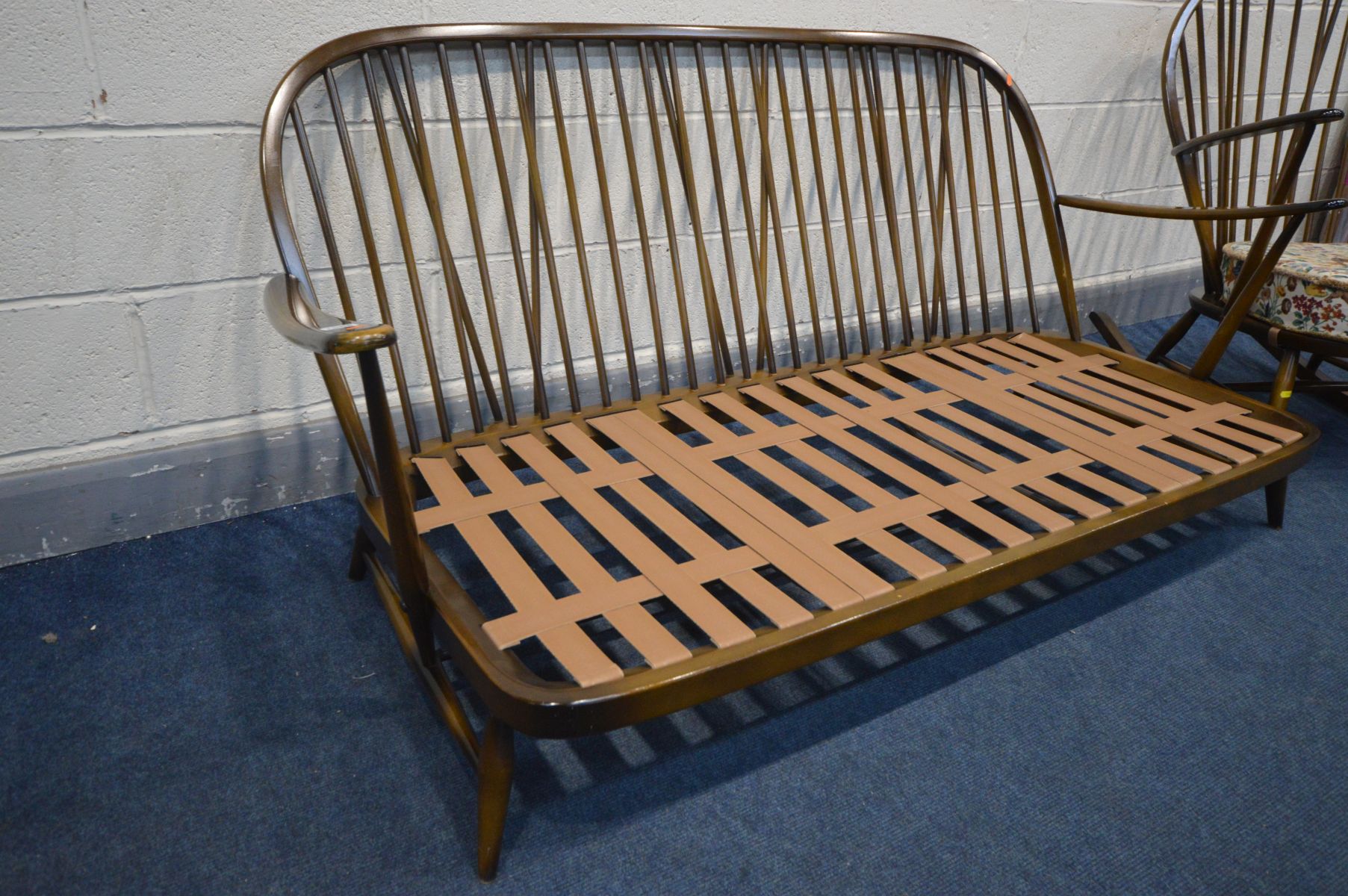 AN ERCOL WINSOR LOUNGE SUITE, with original cushions, comprising a three seater sofa, length - Image 4 of 5